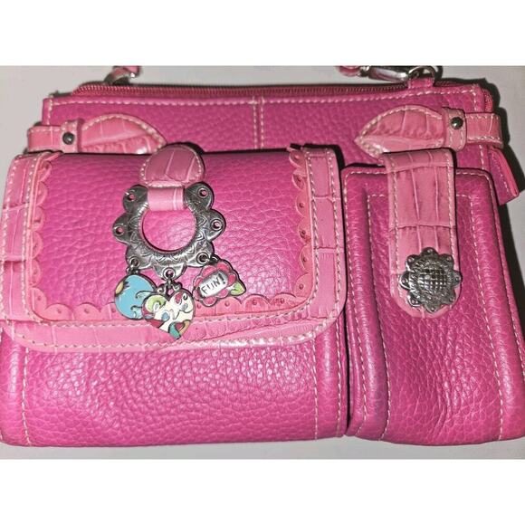 Brighton Pink Leather Croc Embossed Flap Bifold Crossbody Bag Wallet 7.5x6x2.75 - Picture 7 of 11